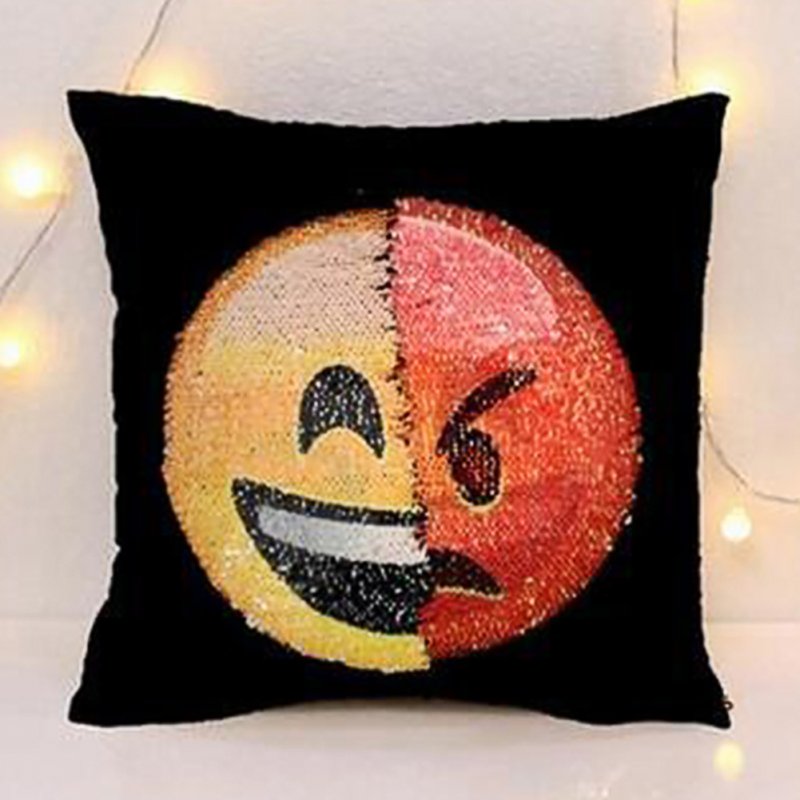 Adorable Lovely Sequins Emoji Cartoon Plush Pillow Case Home Sofa Pillowcase Car Back Cushion Covers 40 * 40cm