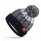 Adult Kid Children Cap Neckerchief Thickened Warm Winter Fleece Lined Knitted Hat Cuffed Beanie Skull Cap Circle Loop Scarf For Skiing Black gray hat L