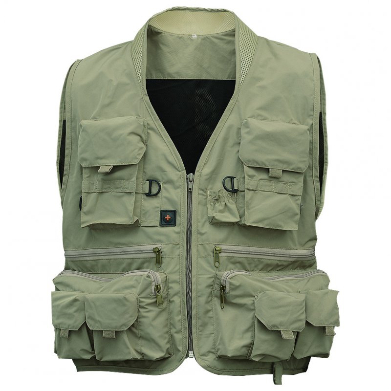 Adult Multi Pocket Fishing Vest Breathable Quick Dry Active Wear Jacket for Outdoor Sports XXXL Khaki  pea green_XXXL