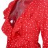 Adult Women Irregular Falbala Stars Deep V neck Long Sleeve Chiffon Dress Flared Skirt red XL