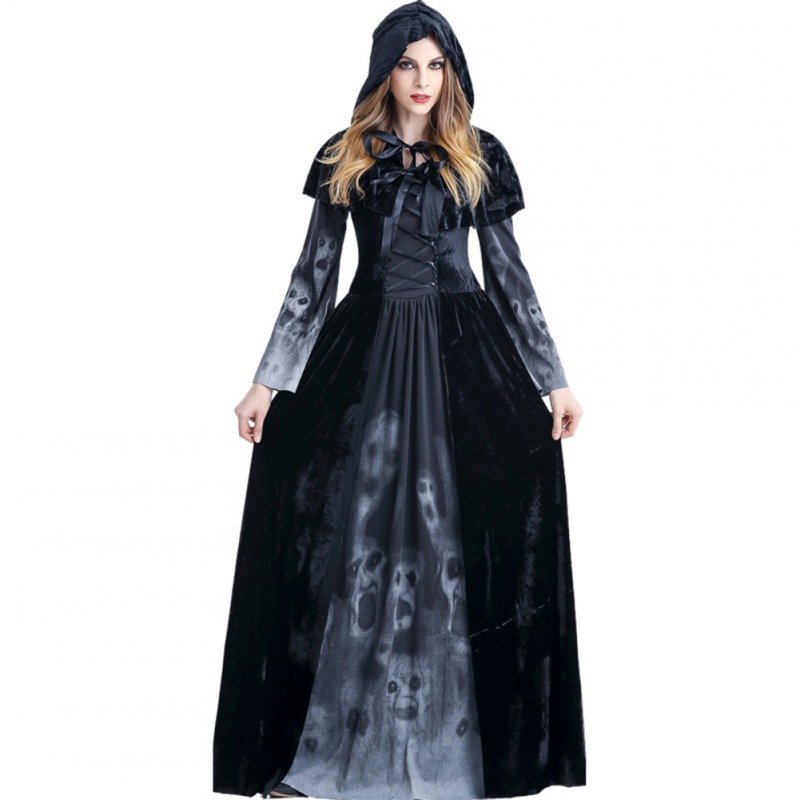 Adult Womens Halloween Scary Witch Cosplay Hoodies Costumes Female Vampire God of Death Grim Reaper Long Dress Party Costumes black_XXL
