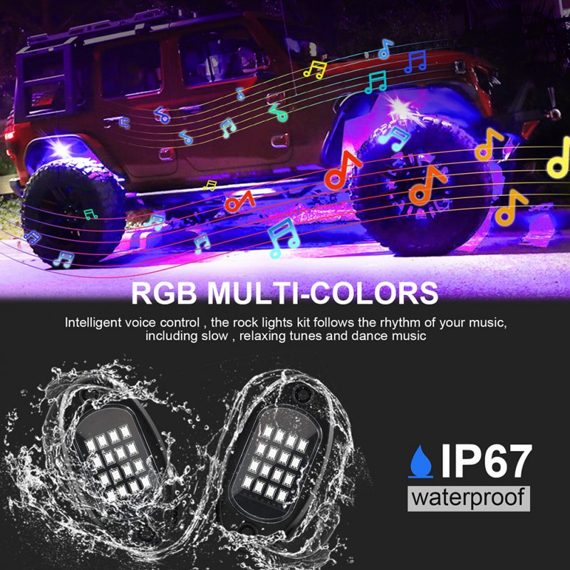 High Brightness Multifunction Car  Led  Rock  Lights Kit Multi-color Chassis Atmosphere Light Music Rhythm Light For Atv Rzr Utv Suv 