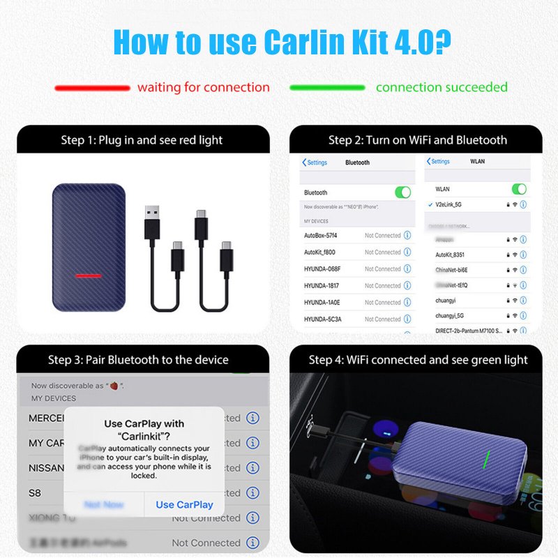 Carlinkit 4.0 Car Adapter Compatible for Carplay to Wireless Compatible for Carplay Android Auto Box