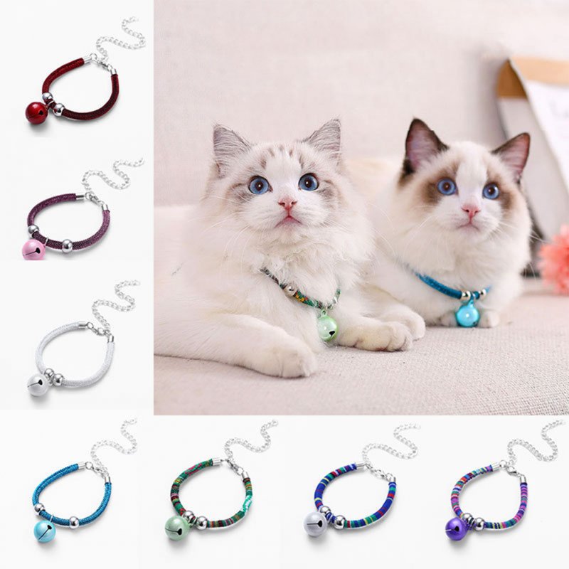 Pet Dog Cat Collar With Bell Adjustable Necklace Multicolor Neck Chain Pet Neck Accessories Pet Supplies 