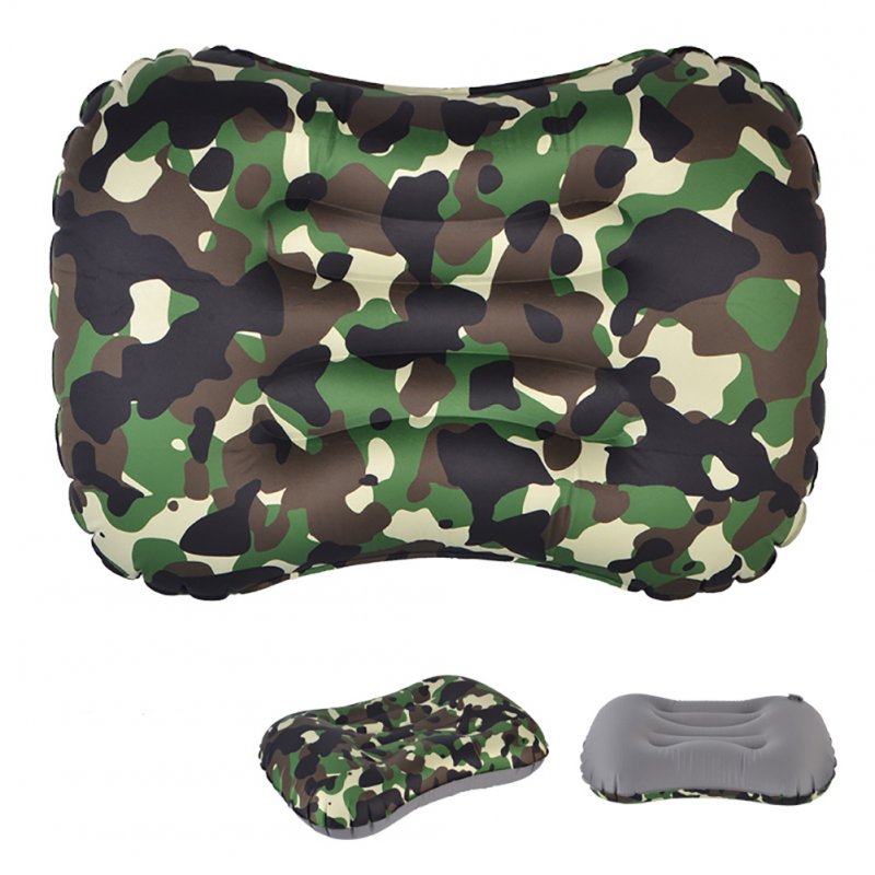 Air Pillow Outdoor Camping Indoor Inflatable Pillow Waist Pillow Camouflage green