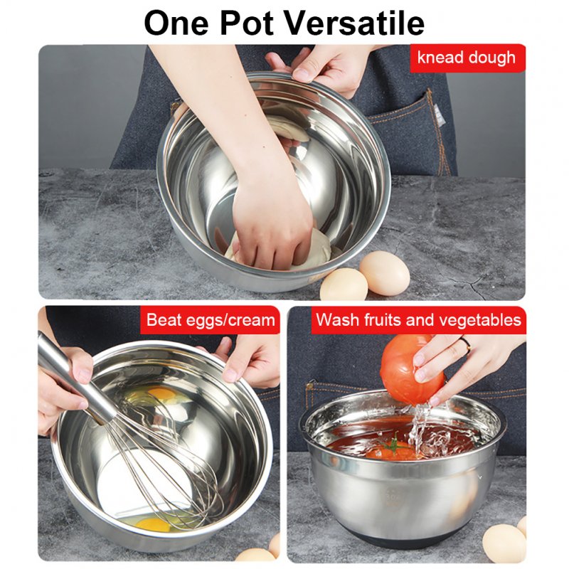 304 Stainless Steel Mixing Bowls Thickened Silicone Bottom Egg Beater Bowl Baking Tool For Cooking Baking egg beater Inner diameter 18cm