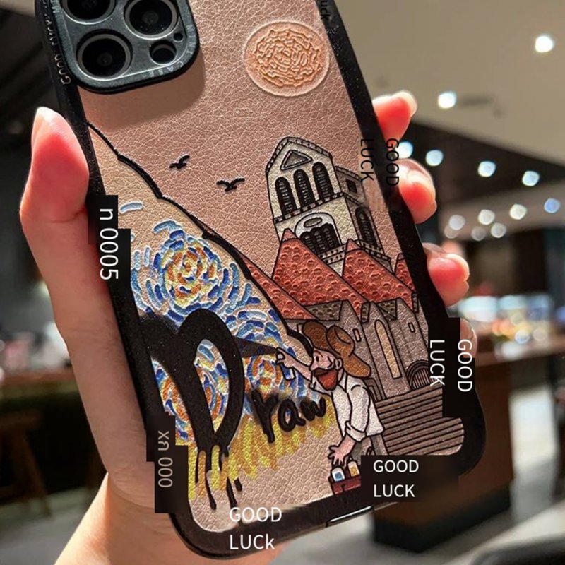Phone Case Fashion Retro Graffiti Oil Painting Protective Cover Compatible For Iphone 14 Series Times Square 14 Pro Max