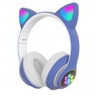 Aks-28 Rgb Cat Ear Bluetooth Headphones Stereo Music Helmet Wireless Microphone Control Phone Earphone blue