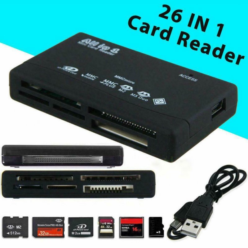 All in One Memory Card Reader USB External SD Mini Micro M2 MMC XD Fast black_black
