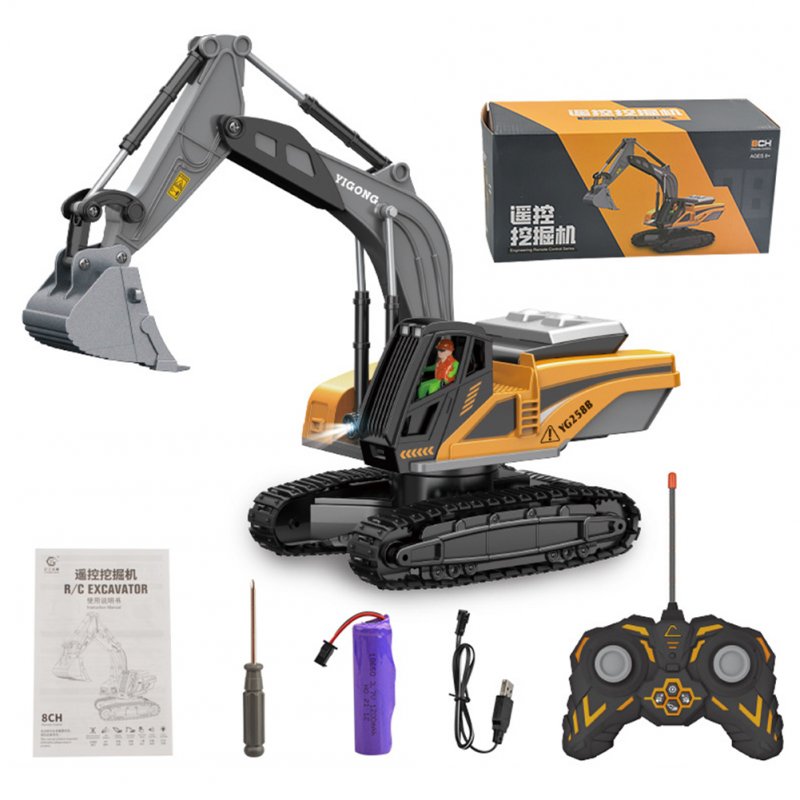 Alloy Engineering Vehicle Remote Control Excavator Bulldozer Dump Truck Electric Toys For Boys 8-channel Excavator(Chinese)