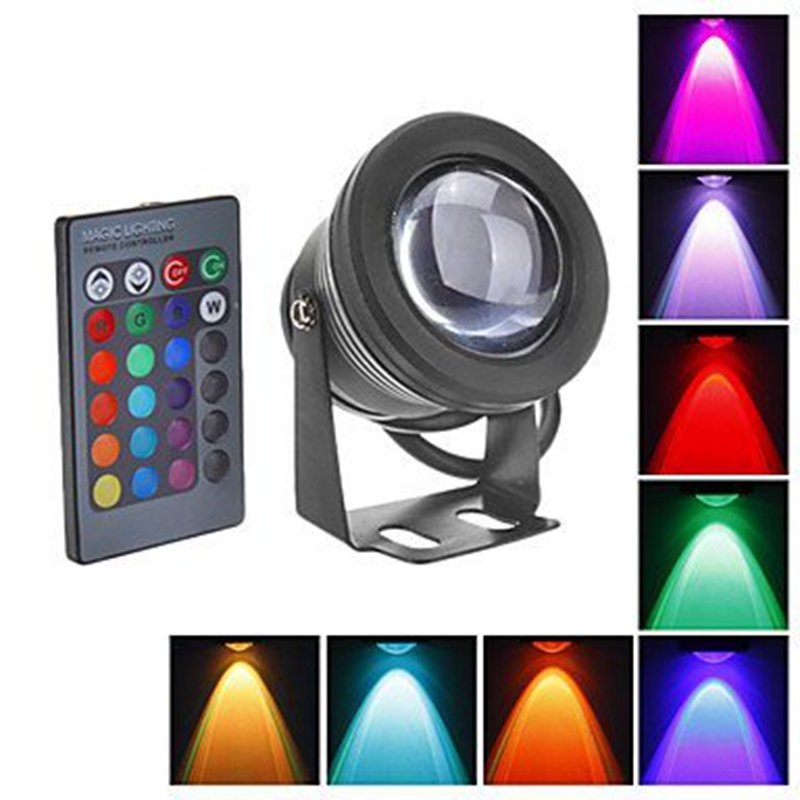 Aluminum Alloy RGB Underwater Light LED Fountain Pool Light Infrared Remote Control 10w Colorful Fish Bowl Light Without Plug 12v) Black shell