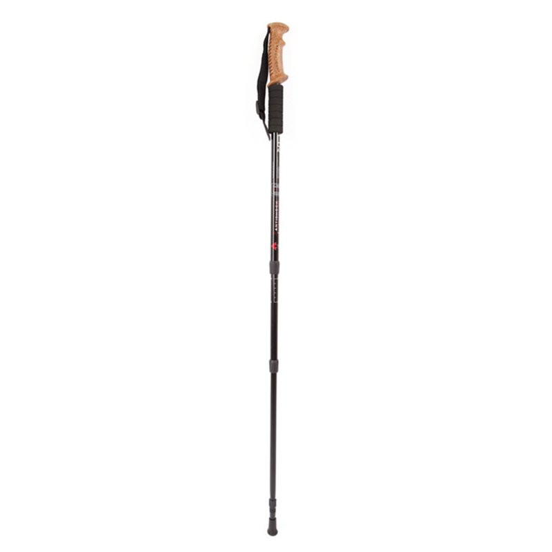 Aluminum Alloy Straight Retractable 3 Sections Hiking Pole Mountaineering Stick with Wood Handle