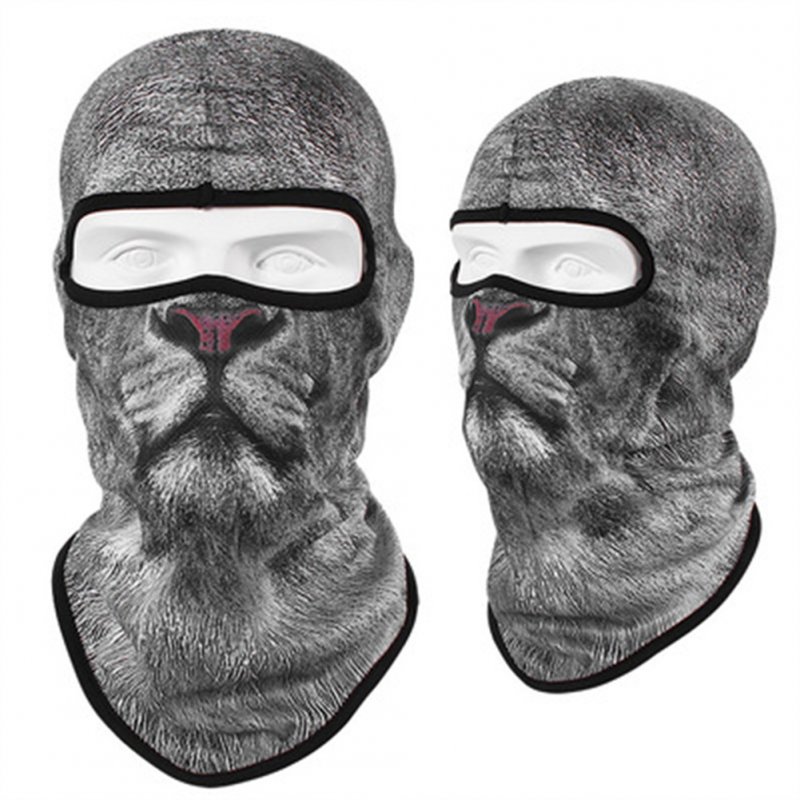 Animal Print Full Face Mask Quick-drying Breathable Single-hole  Headgear New Grey Lion_Single-hole  Headgear