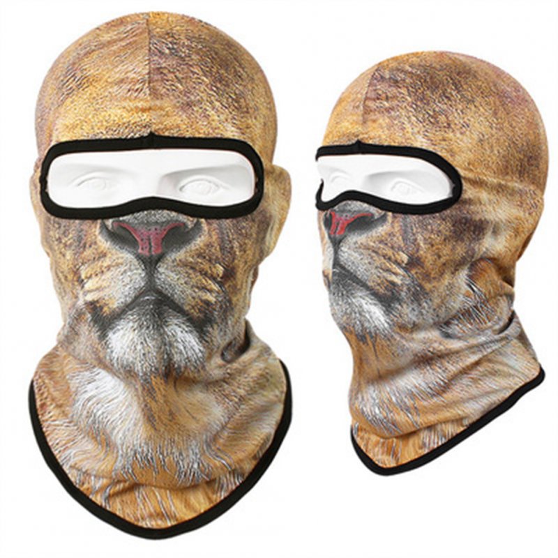 Animal Print Full Face Mask Quick-drying Breathable Single-hole  Headgear New Yellow Lion_Single-hole  Headgear