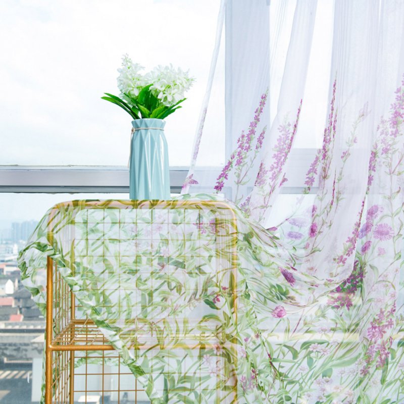 Anti-mosquito Window Curtain with Butterfly Branch Pattern Translucent Tulle for Living Room Balcony purple_W 100cm * H 200cm rod
