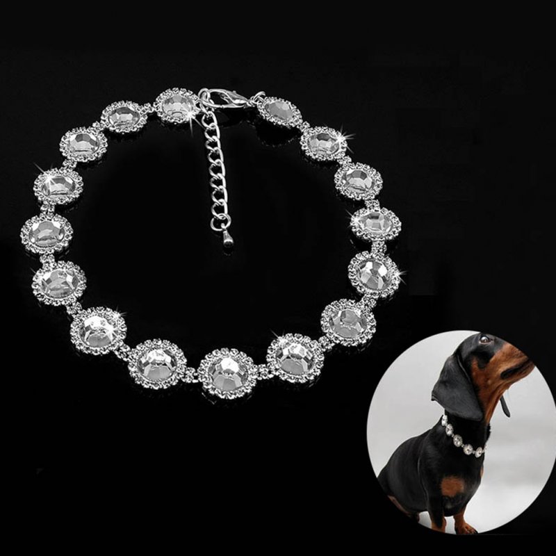 Pet Dog Bling Shiny Necklace Ornament Luxury Crystal Rhinestone Collar For Wedding Accessories pink M