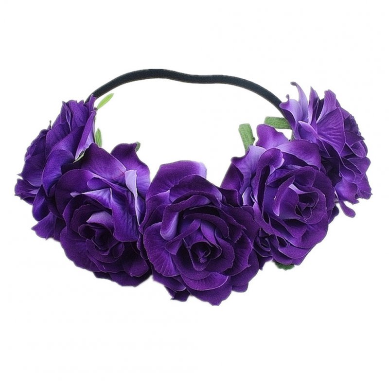 Artificial Flower Garland Rose Love Shape Wreath Headband Silk Rose Wedding Car Decor purple