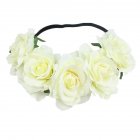 Artificial Flower Garland Rose Love Shape Wreath Headband Silk Rose Wedding Car Decor Beige
