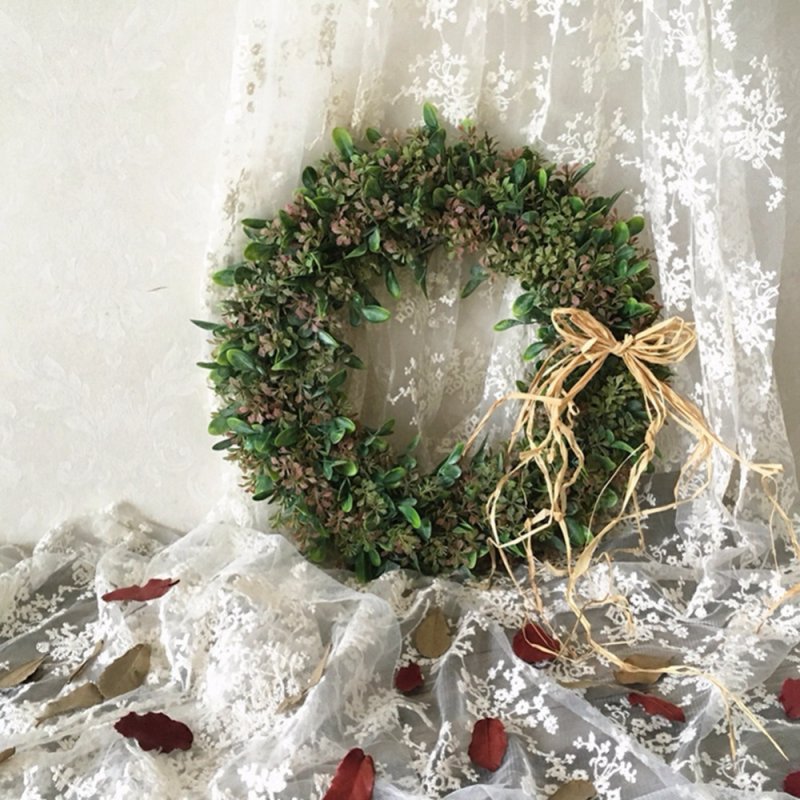 Artificial Leaf Wreath with Bow Door Hanging