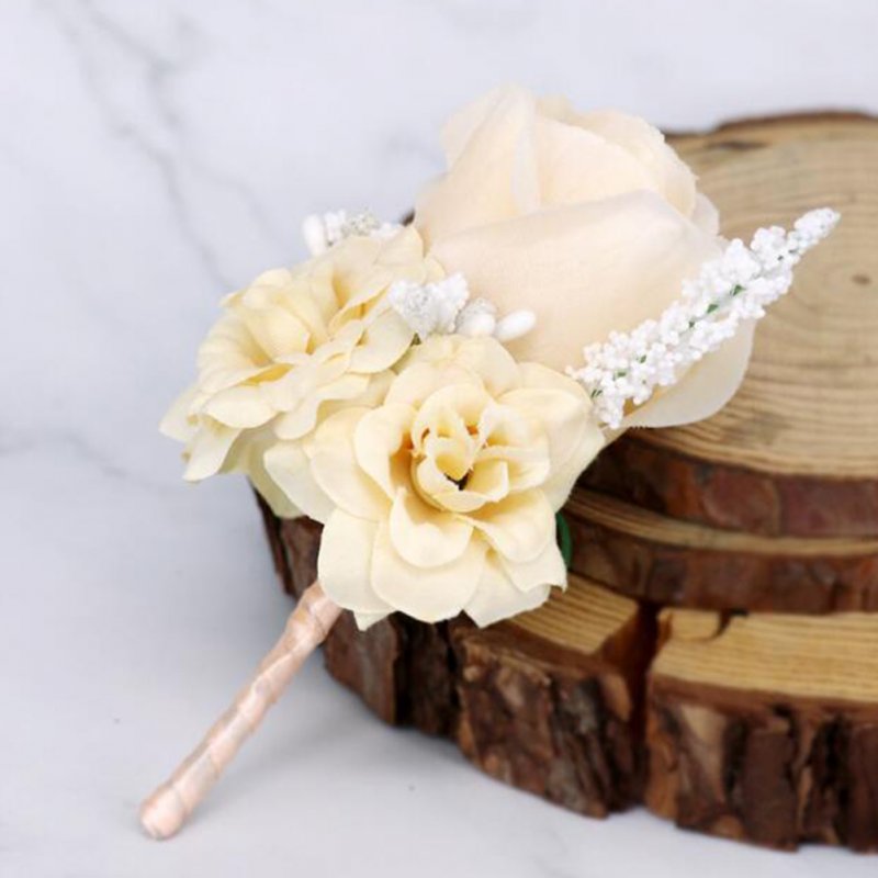 Artificial Wrist Flower /Corsage for Wedding Party Bride Bridegroom Accessories Gold champagne brooch