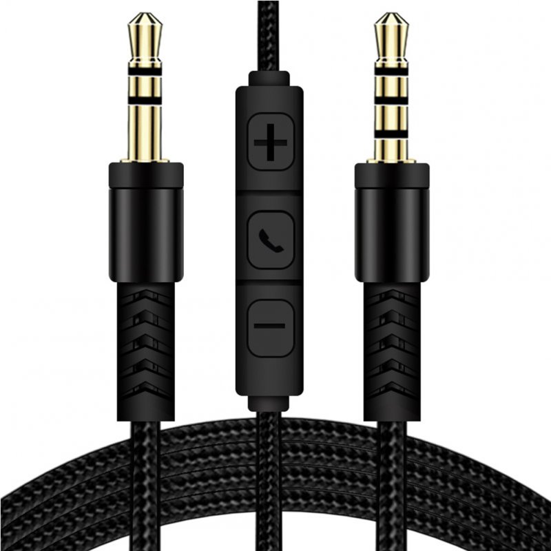 Audio Cable 3.5mm To Jack 3.5mm Speaker Line 1.2m Aux Cable Male To Male With Mic To Volume Control For Headphone black