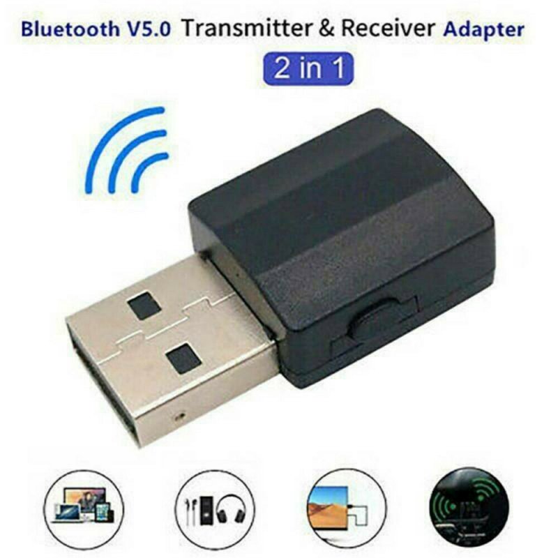 Audio Transmitter Receiver Bluetooth 5.0 USB Dongle Stereo Adapter for TV PC Car black