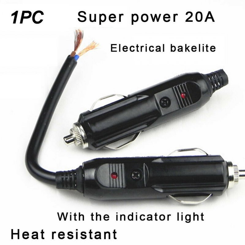 Auto Car Male Cigarette Lighter Socket Connector Plug 12V 10A W/ LED + Fuse