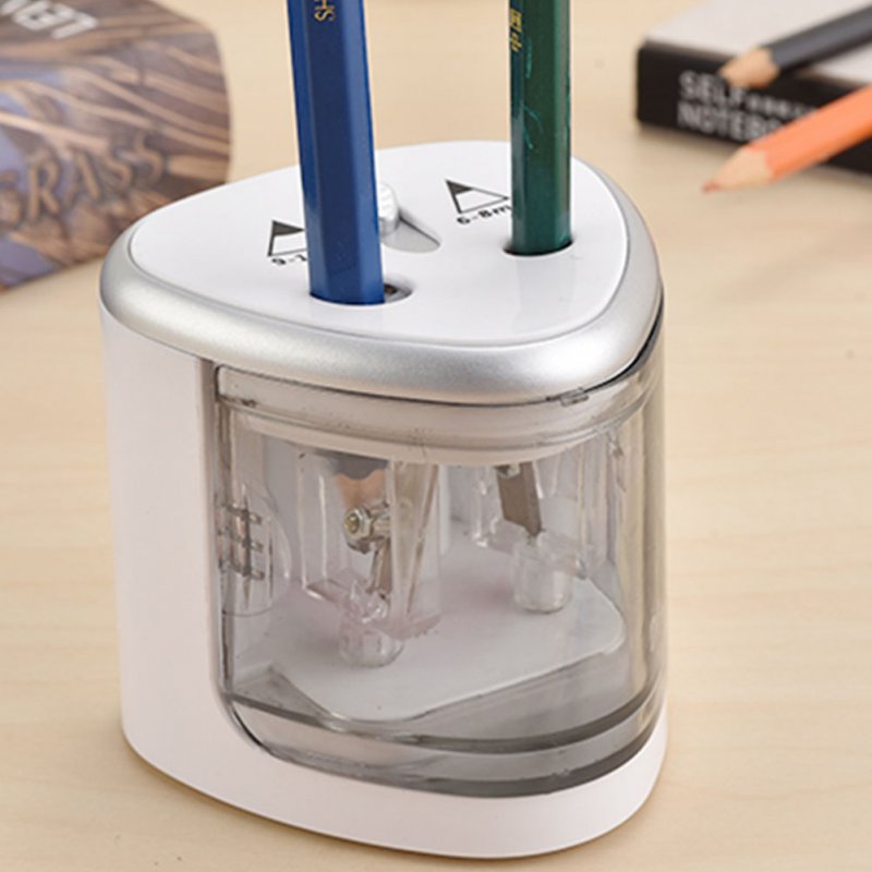Automatic Two-hole Electric Pencil Sharpener Home Office School Supplies silver