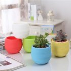 Automatic Water Absorbing Plastic Flowerpot Candy Colour Plant Pot Home Office Decoration Gift  yellow 6 6 6cm