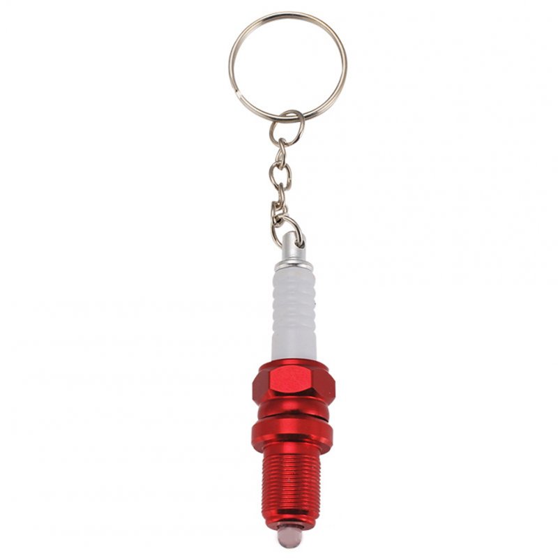 Automobile Parts Sparking Plug Shape Key Ring with Lights  red_OPP