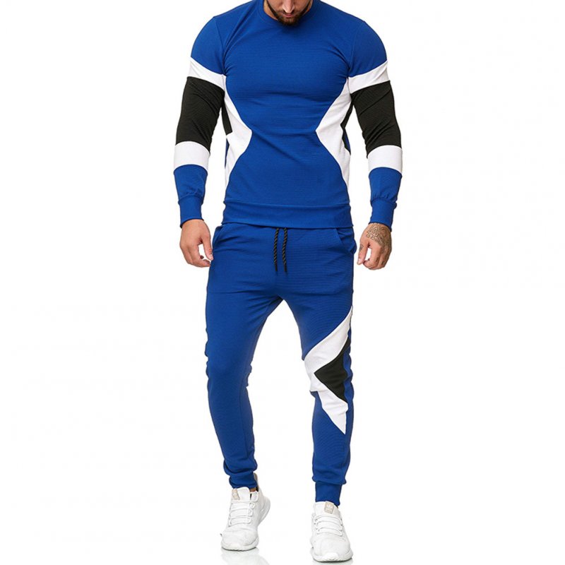 Autumn Contrast Color Sports Suits Slim Top+Drawstring Trouser for Man blue_2XL