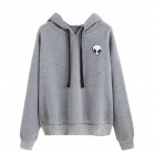 Autumn Unisex Exquisite Embroider Pattern Pure Color Plush Pullover Hoodies gray M