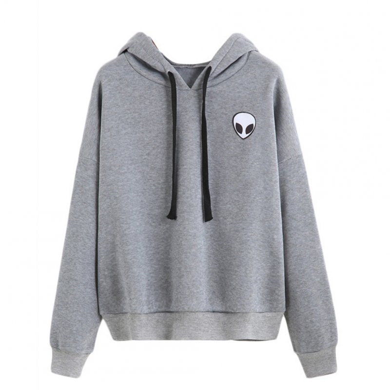 Autumn Unisex Exquisite Embroider Pattern Pure Color Plush Pullover Hoodies gray_M