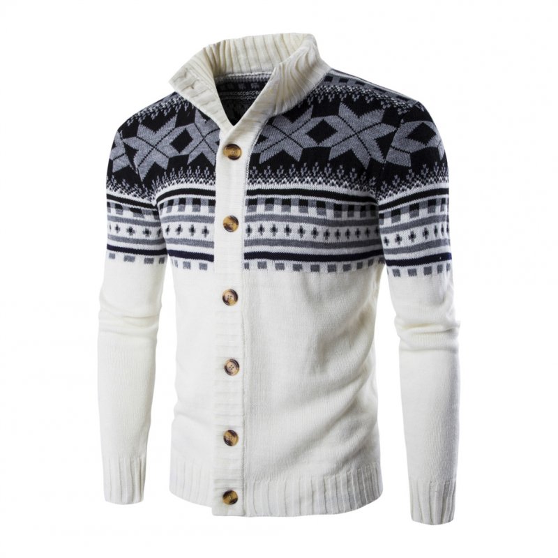 Autumn Winter Europe and America Style Christmas Male Single Jugged Base Shirt Cardigan Sweater white_M