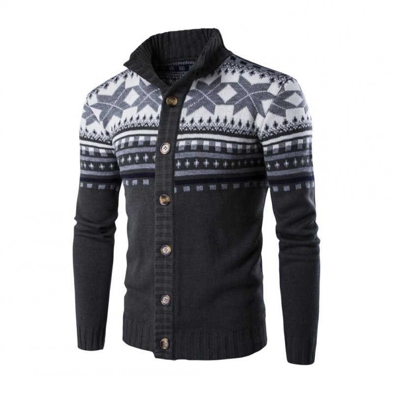 Autumn Winter Europe and America Style Christmas Male Single Jugged Base Shirt Cardigan Sweater Dark gray_M