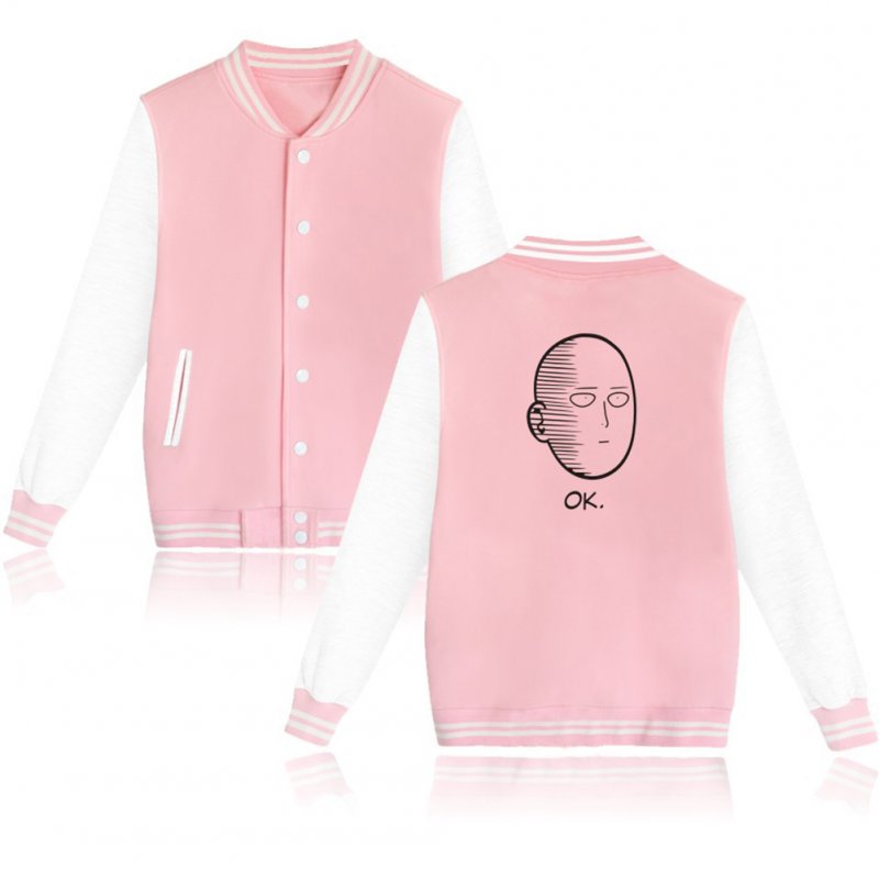 Autumn Winter Fashion Printing Baseball Uniform Coat LF-107ab-2 pink_S