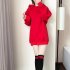 Autumn Winter Lady Middle Long Hoodie Thicken Solid Color Over Size Loose Sweatshirt red 2XL