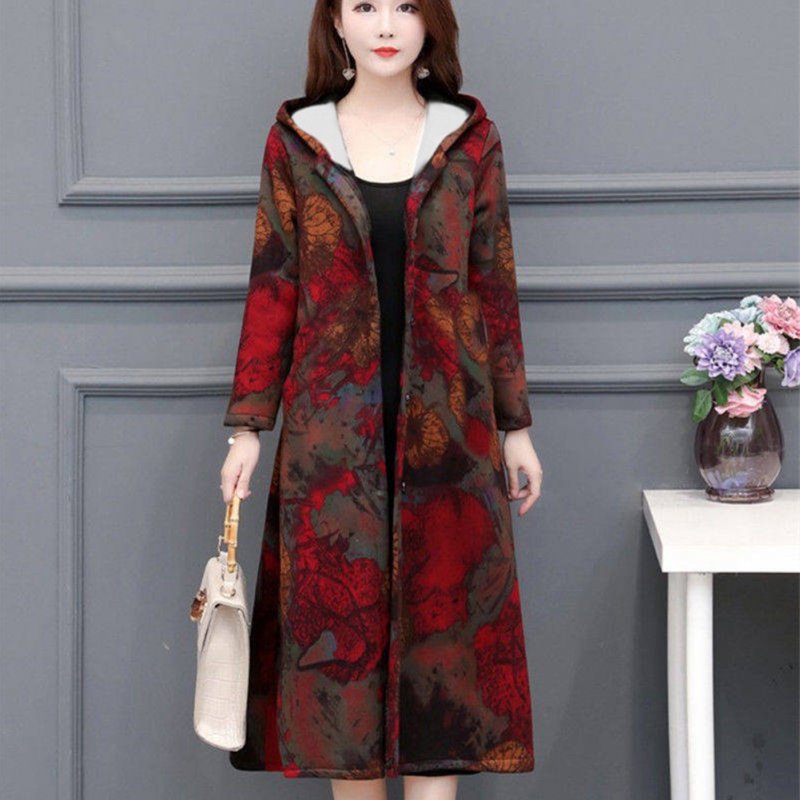 Autumn Winter Large Size Middle Age Mom Clothes Medium Overknee Printing Top Jacket 774 picture color_M