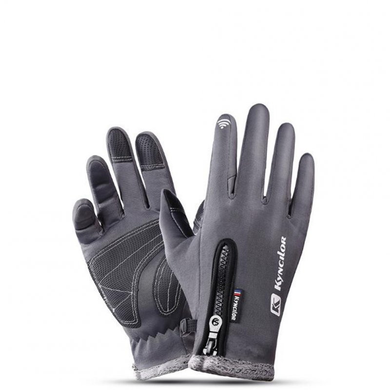 Autumn Winter Warm Telefingers Gloves Riding Driving Thicken Gloves for Men  gray_M