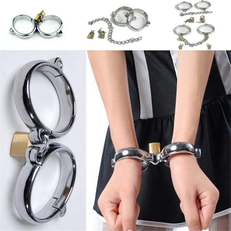 B.D.S.M Cuffs Men and Women Fashion Stainless Steel B.D.S.M Cuffs Toys for Couples Silver