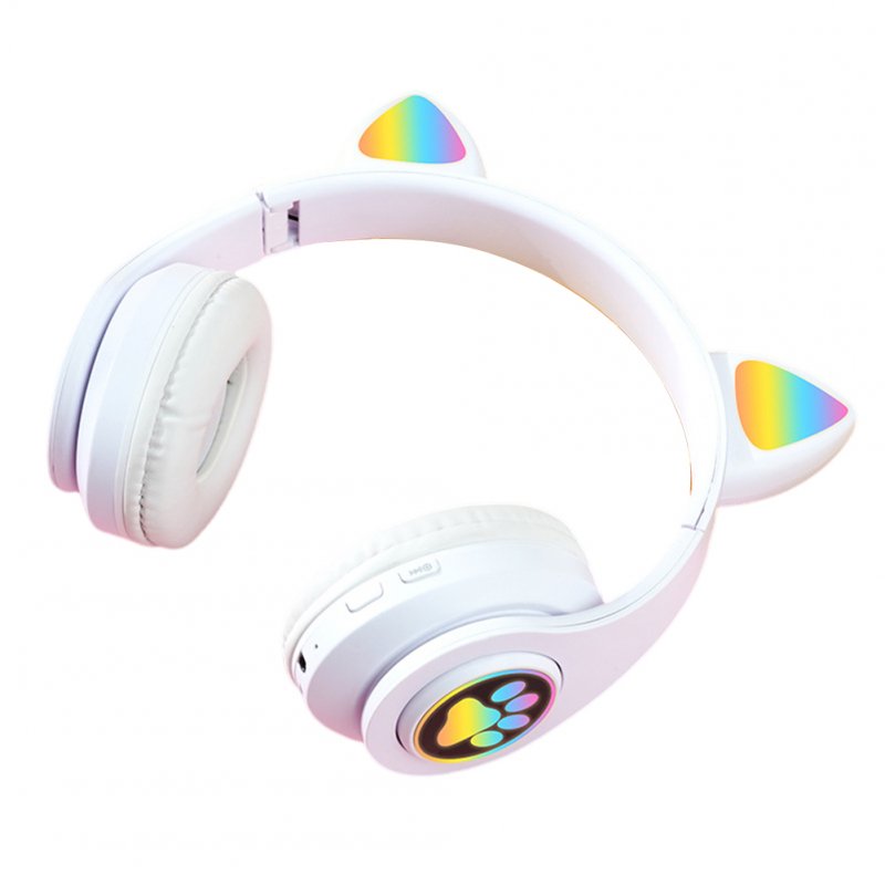 B39M Cat Ears Noise Canceling Headset Stereo Lighting Headphones Wireless Headphones For Smart Phones Computer Laptop cat paw white