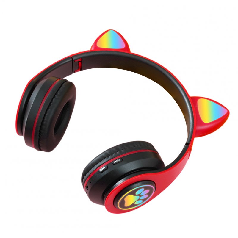 B39M Cat Ears Noise Canceling Headset Stereo Lighting Headphones Wireless Headphones For Smart Phones Computer Laptop cat paw red