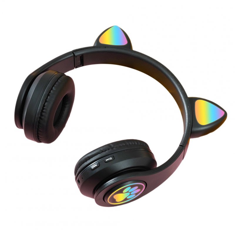 B39M Cat Ears Noise Canceling Headset Stereo Lighting Headphones Wireless Headphones For Smart Phones Computer Laptop cat paw black