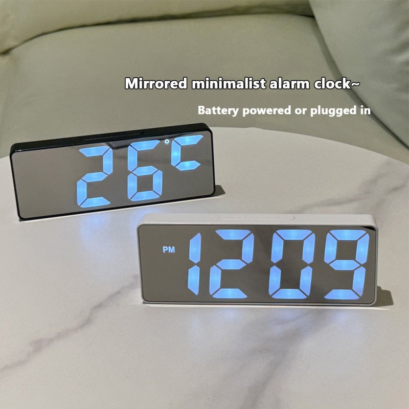 Digital LED Alarm Clock Mirror USB Battery Dual Power 2 Levels Adjustable Brightness Desk Clock For Office Travel 