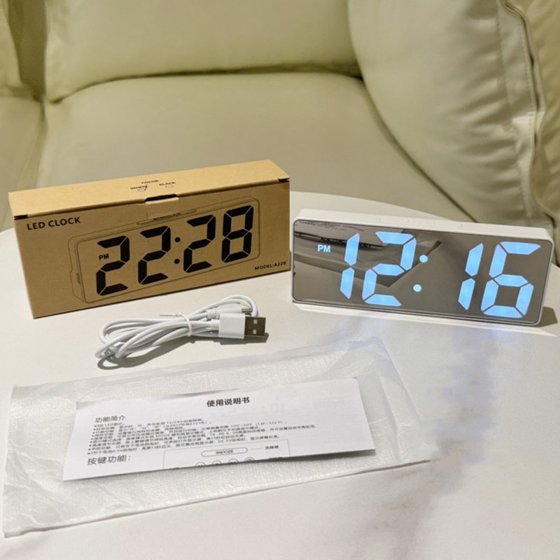 Digital LED Alarm Clock Mirror USB Battery Dual Power 2 Levels Adjustable Brightness Desk Clock For Office Travel 