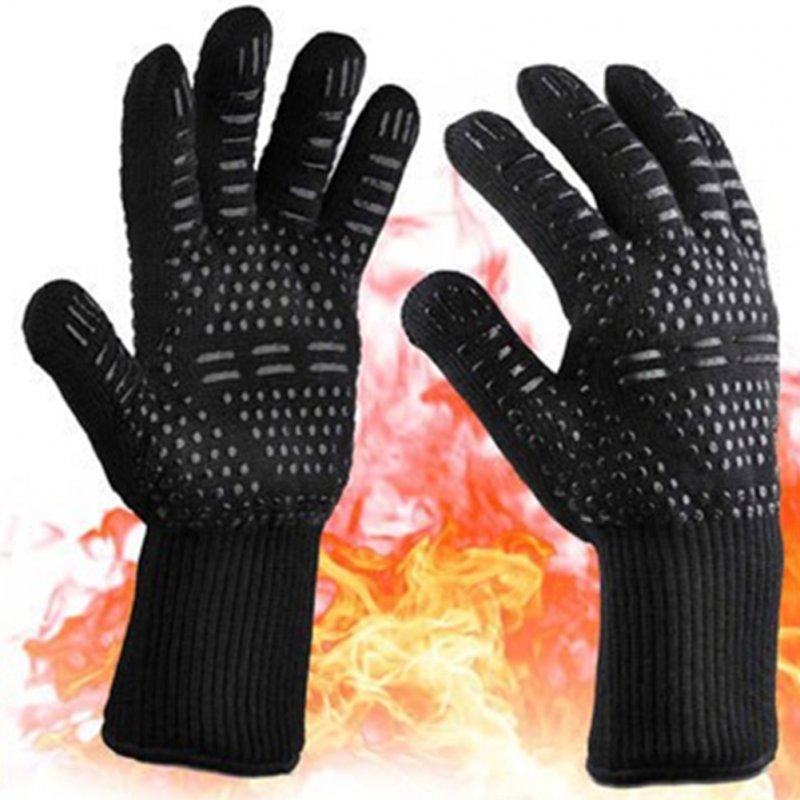 BBQ Grilling Cooking Gloves Extreme Heat Resistant Oven Welding Gloves Kitchen Tool Black ==_33CM