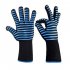 BBQ Grilling Cooking Gloves Extreme Heat Resistant Oven Welding Gloves Kitchen Tool Blue horizontal stripes 33CM
