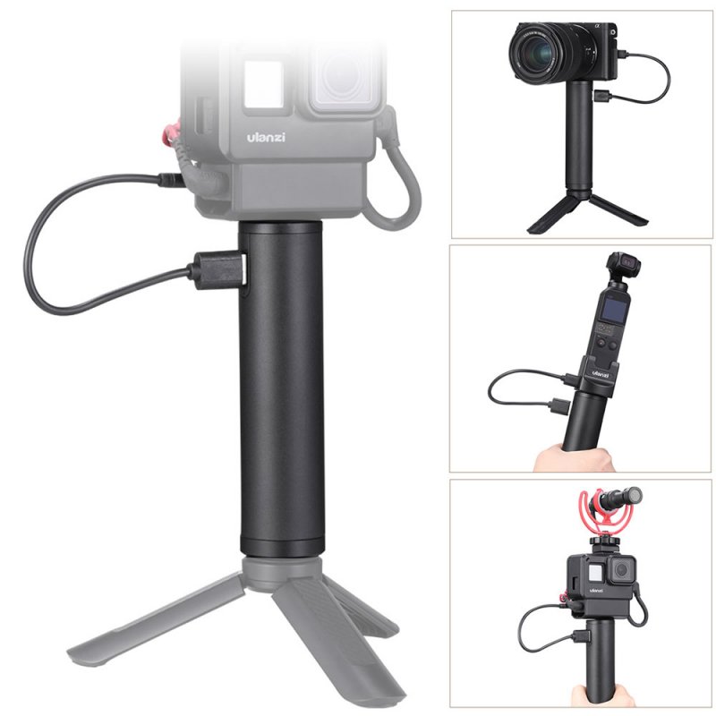 BG-2 Power Grip Stick for Gopro Vlog Selfie Stick Handgrip Type-C Power Supply black