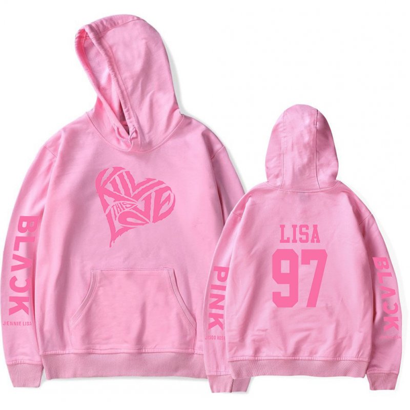 BLACKPINK 2D Pattern Printed Hoodie Leisure Pullover Top for Man and Woman Pink 3_M