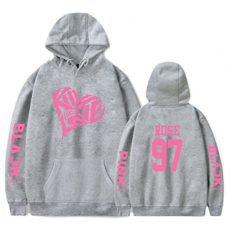 BLACKPINK 2D Pattern Printed Hoodie Leisure Pullover Top for Man and Woman Ash 5_L